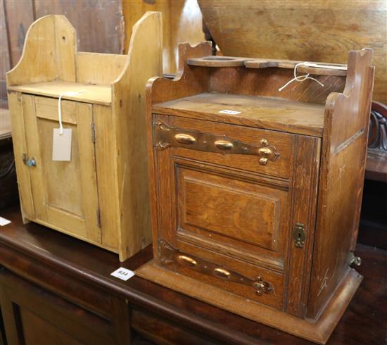 Arts & Crafts oak cabinet and pine cabinet